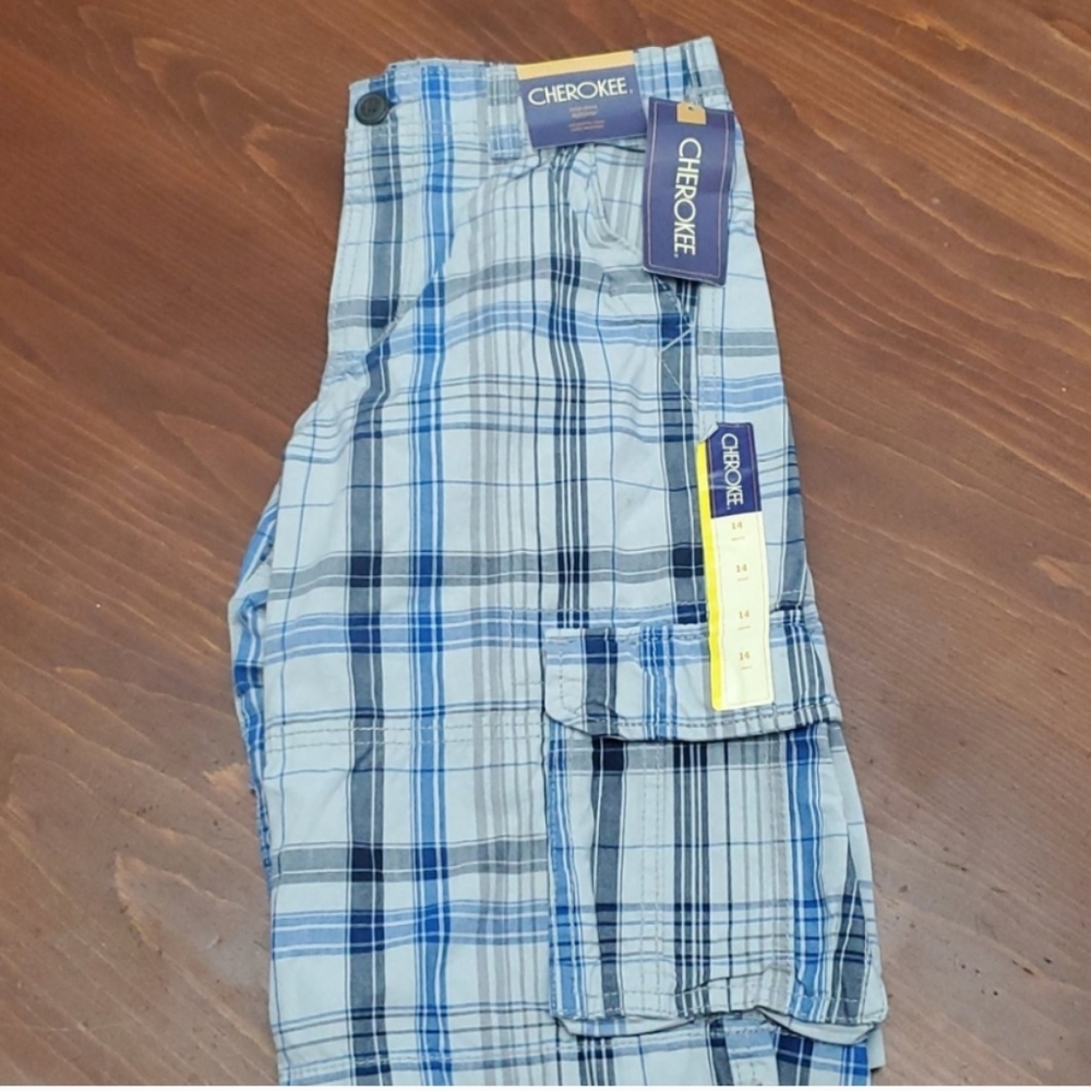 Cherokee Blue and White Plaid Cargo Shorts